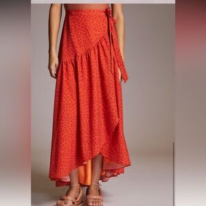 Anthropologie Hutch Printed Wrap Maxi Skirt Wine Red Orange